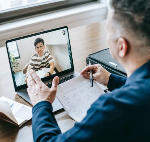 men in video call meeting 